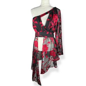 Womens Sheer One Shoulder Burnout Top Size 10 Gothic Romantic Vampy Whimsigoth